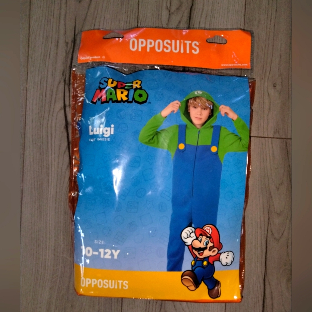 Opposuits Super Mario Luigi Costume Onesie size 10-12 years